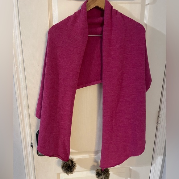 Mud Pie Accessories - Mud Pie Pink Scarf with Fur Pom Poms